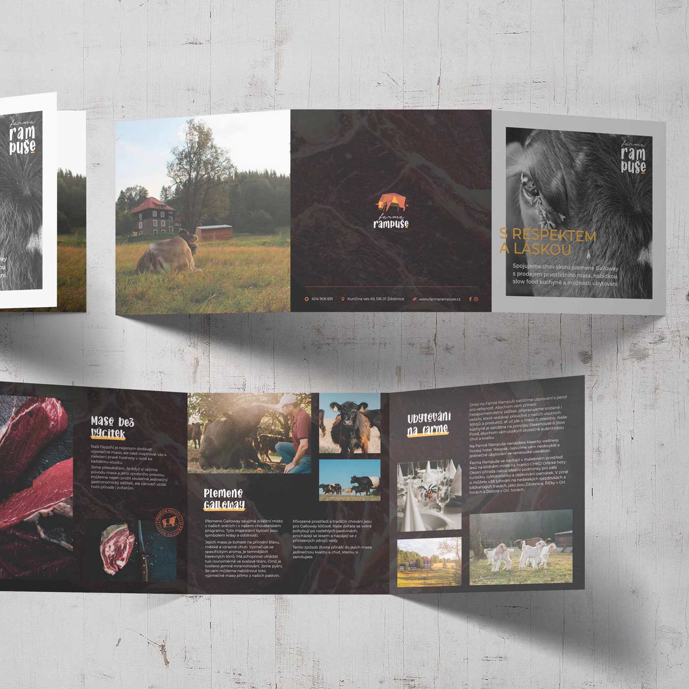 Branding pro Farmu Rampuše, včetně nového logo s logotypem, tiskovin (trifoldu, letáků, bannerů), webu s e-shopem a videoprodukce - Studio Ysis